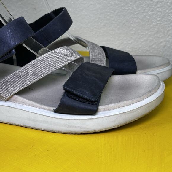 Ecco Flowt 2 Black & Gray Leather Strappy Slip On Comfort Sandals Women’s 10 41 - Picture 4 of 12